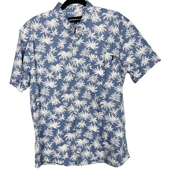 Molokai Surf Co Mens XLarge Blue White Palm Button Down Shirt Aloha Hawaiian - Picture 1 of 8